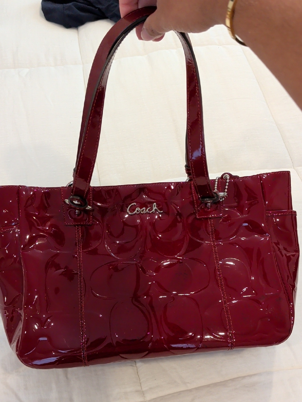 Coach Patent-Embossed Patent Leather Tote in Deep Wine